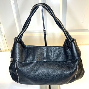 FURLA BLACK PEBBLED LEATHER SHOULDER PURSE
